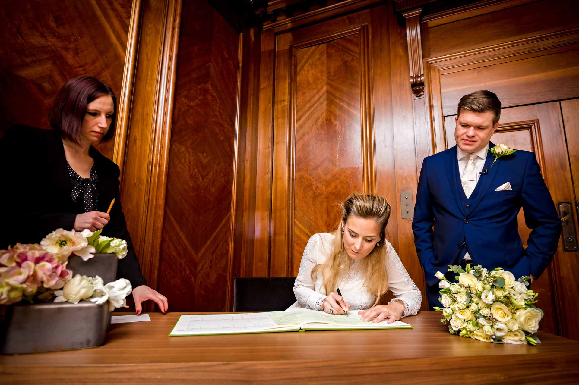 Bride at Old Marylebone Town Hall Signing the Register