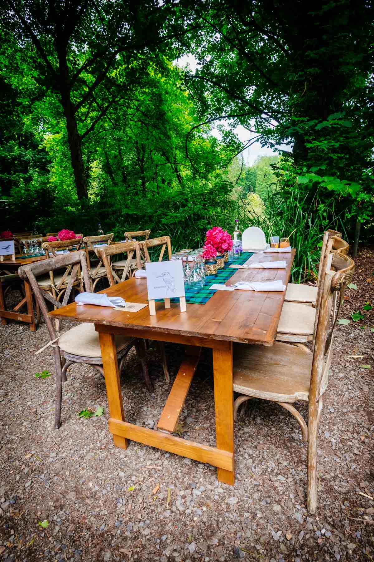 Table laid for outdoors wedding reception in the Underwood Centre Arnos Vale