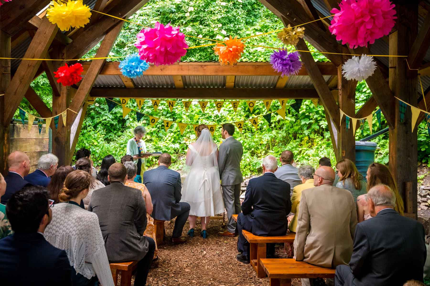 Guests watching couple get married in the Underwood Centre in Arnos Vale.