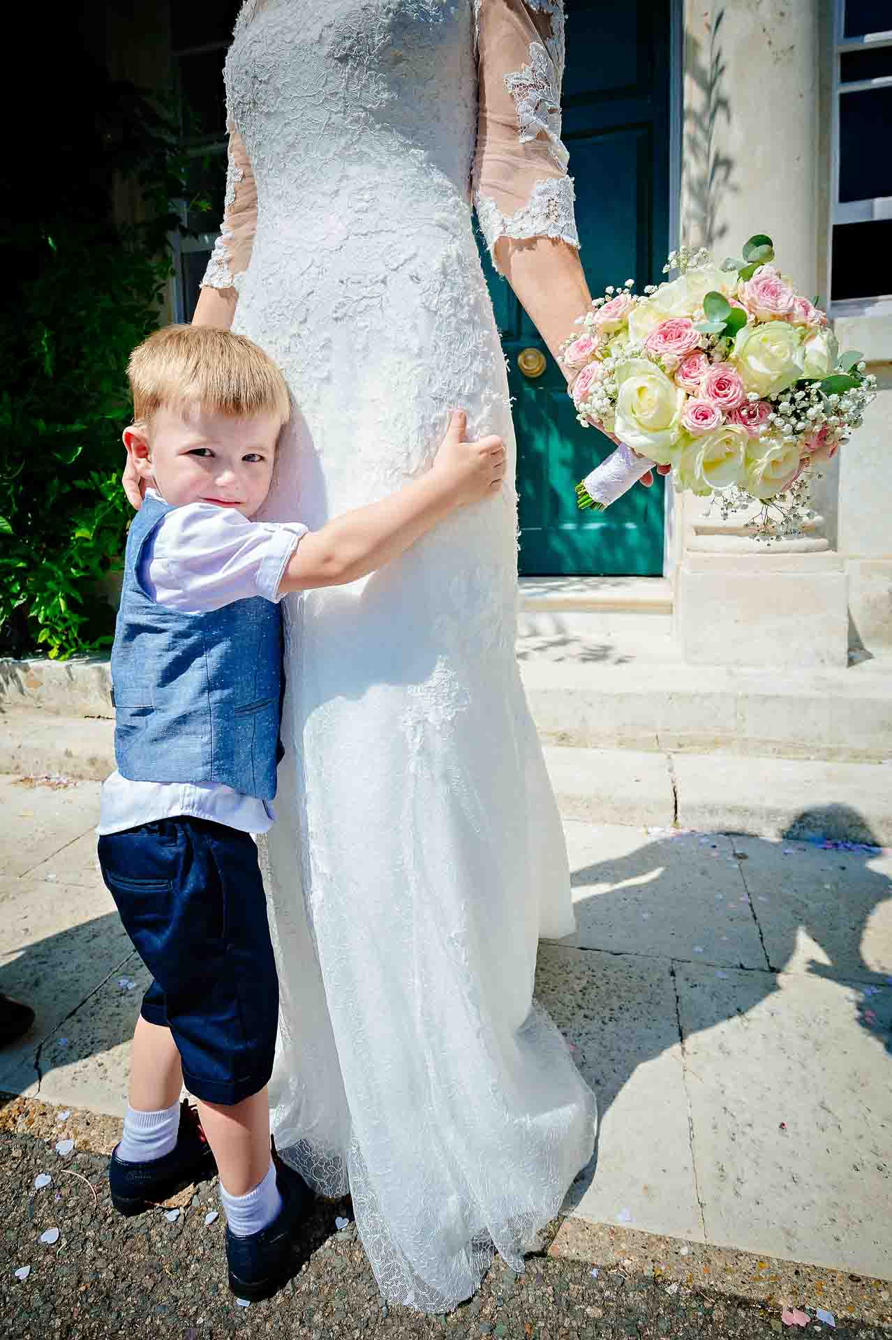 Little Boy Holding Bride Outside Merton Register Office Wedding